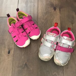2 pairs of plae girl shoes size 10.5 silver, pink